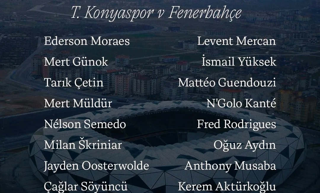 Fenerbahçe’nin Ziraat Türkiye Kupası çeyrek finalinde deplasmanda Konyaspor ile oynayacağı