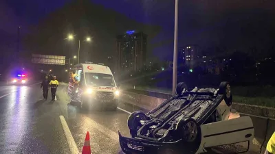 Tekirdağ Çorlu’da direksiyon hakimiyetini kaybeden alkollü sürücünün kullandığı otomobil takla