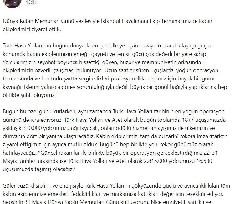 Türk Hava Yolları Yönetim Kurulu ve İcra Komitesi Başkanı Prof.