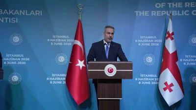Türkiye-Azerbaycan-Gürcistan Üçlü Dışişleri Bakanları Toplantısında konuşan Dışişleri Bakanı Hakan Fidan,