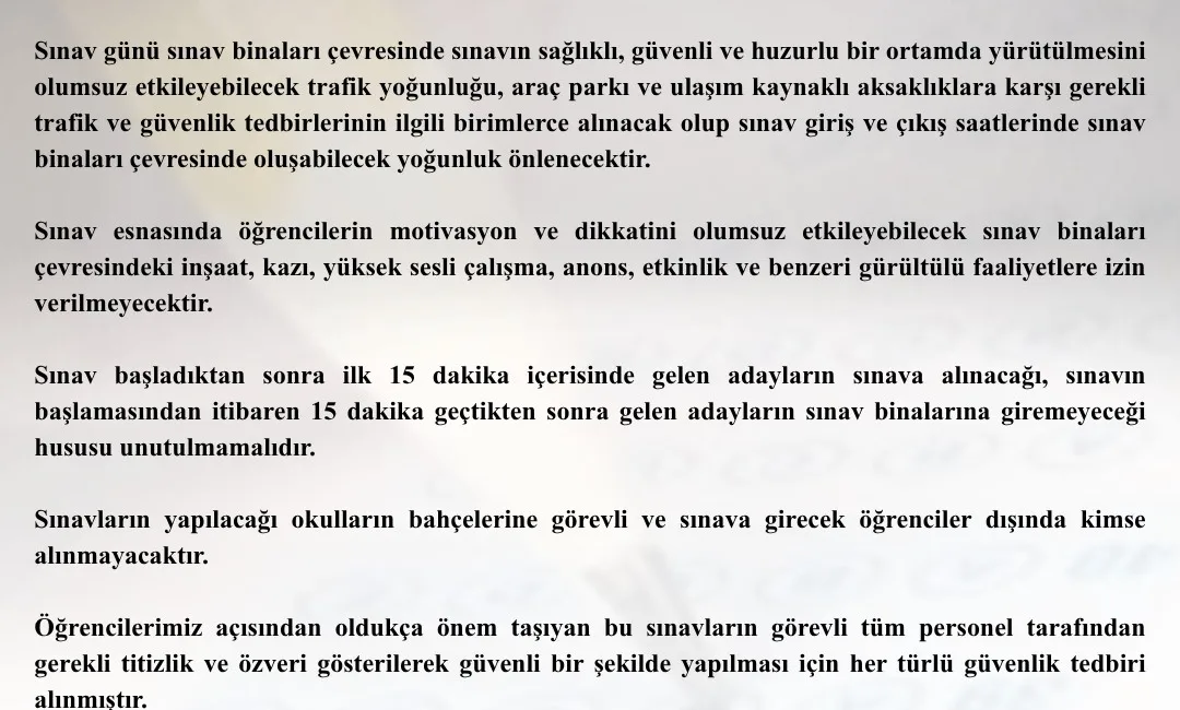 Tekirdağ Valiliği, Liselere Geçiş Sistemi (LGS) kapsamında gerçekleştirilecek merkezi sınav