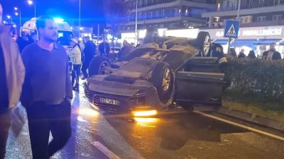Tekirdağ’ın Çorlu ilçesinde bir otomobille çarpışan araç takla attı. Kazada