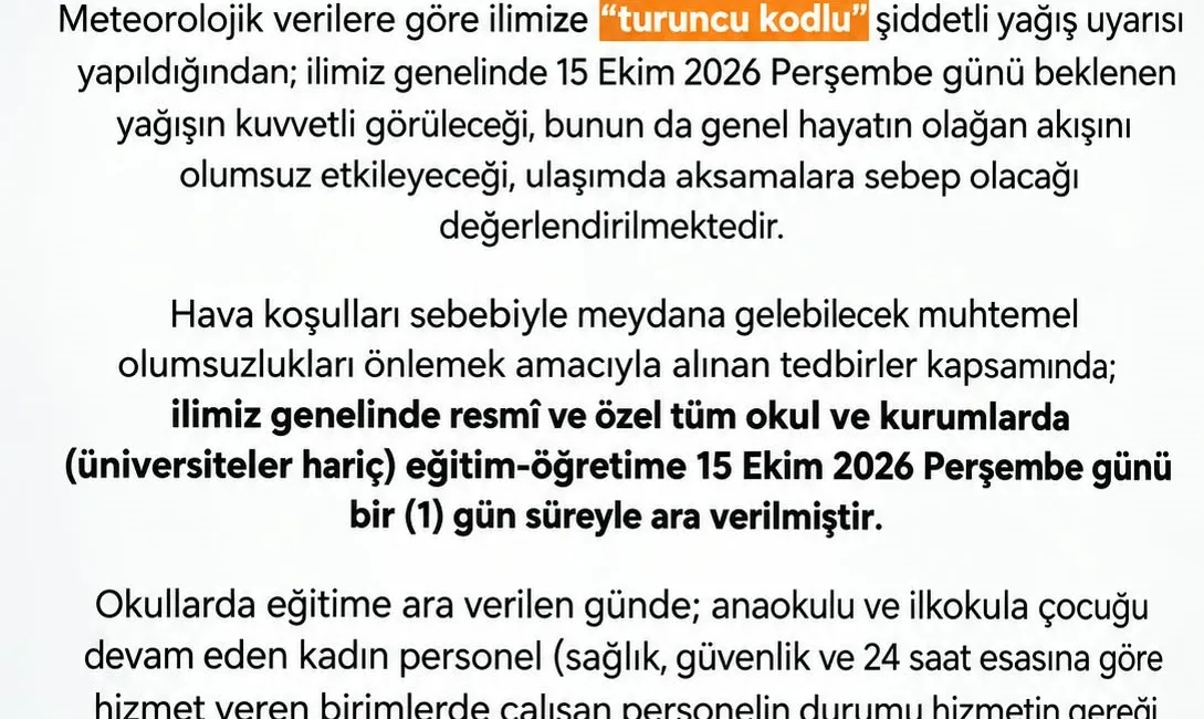 Meteoroloji Genel Müdürlüğünün Sakarya için yaptığı turuncu kodlu şiddetli yağış