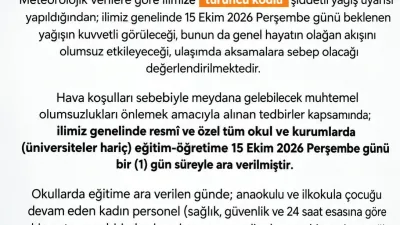 Meteoroloji Genel Müdürlüğünün Sakarya için yaptığı turuncu kodlu şiddetli yağış
