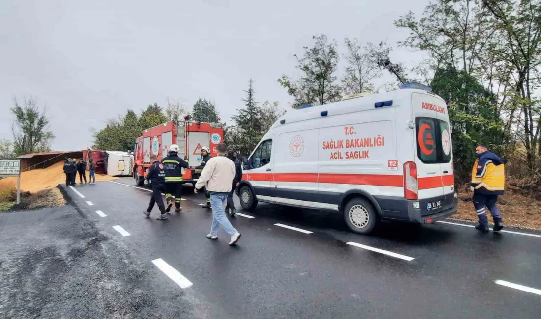 Tekirdağ’ın Muratlı ilçesinde sürücüsünün direksiyon hakimiyetini kaybettiği kepek yüklü tır